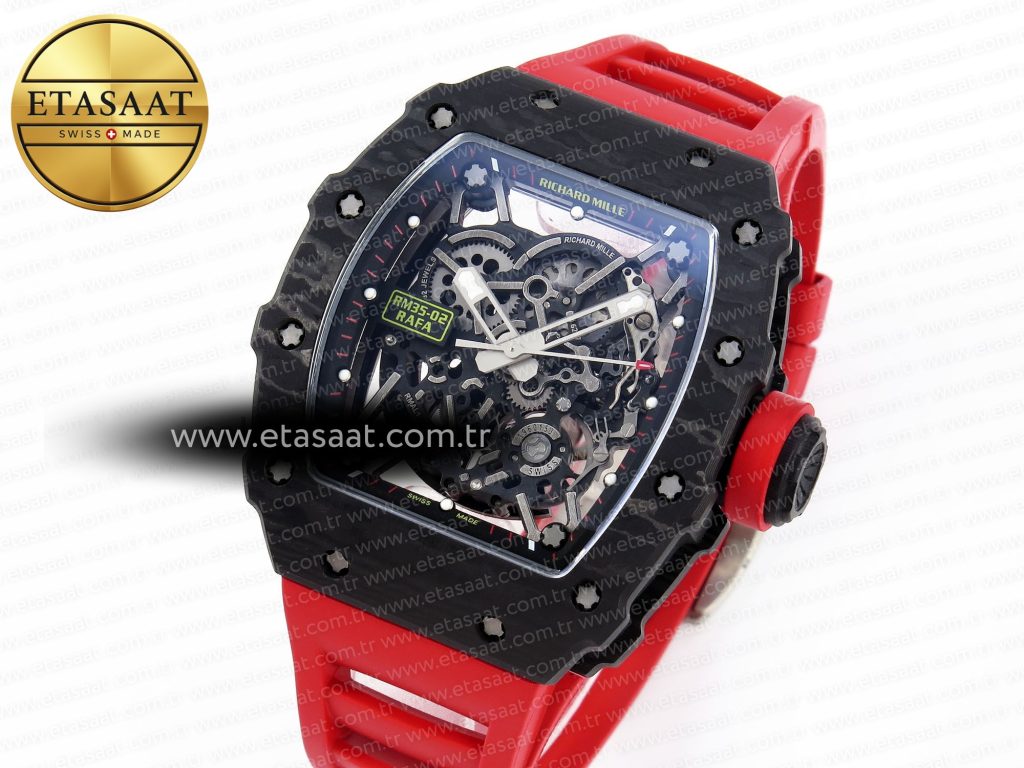 rm035 black carbon sonic best edition skeleton dial on red rubber strap clone rmul21
