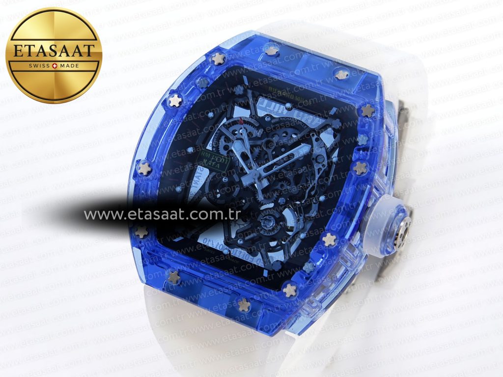rm035 blue transparent rmf best edition skeleton dial on translucent rubber strap clone rmul21