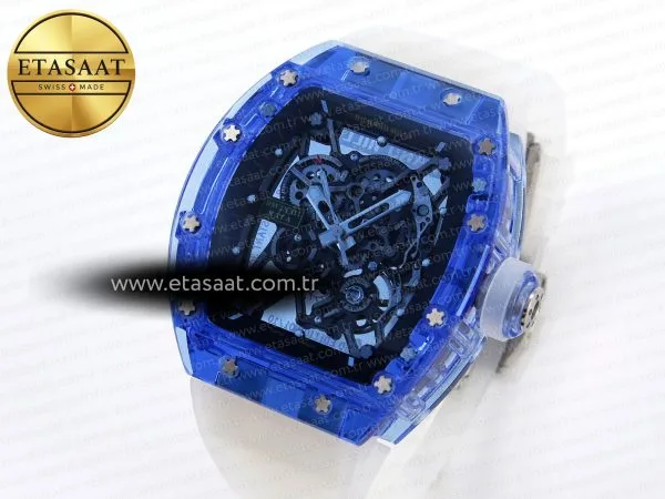 rm035 blue transparent rmf best edition skeleton dial on translucent rubber strap clone rmul22