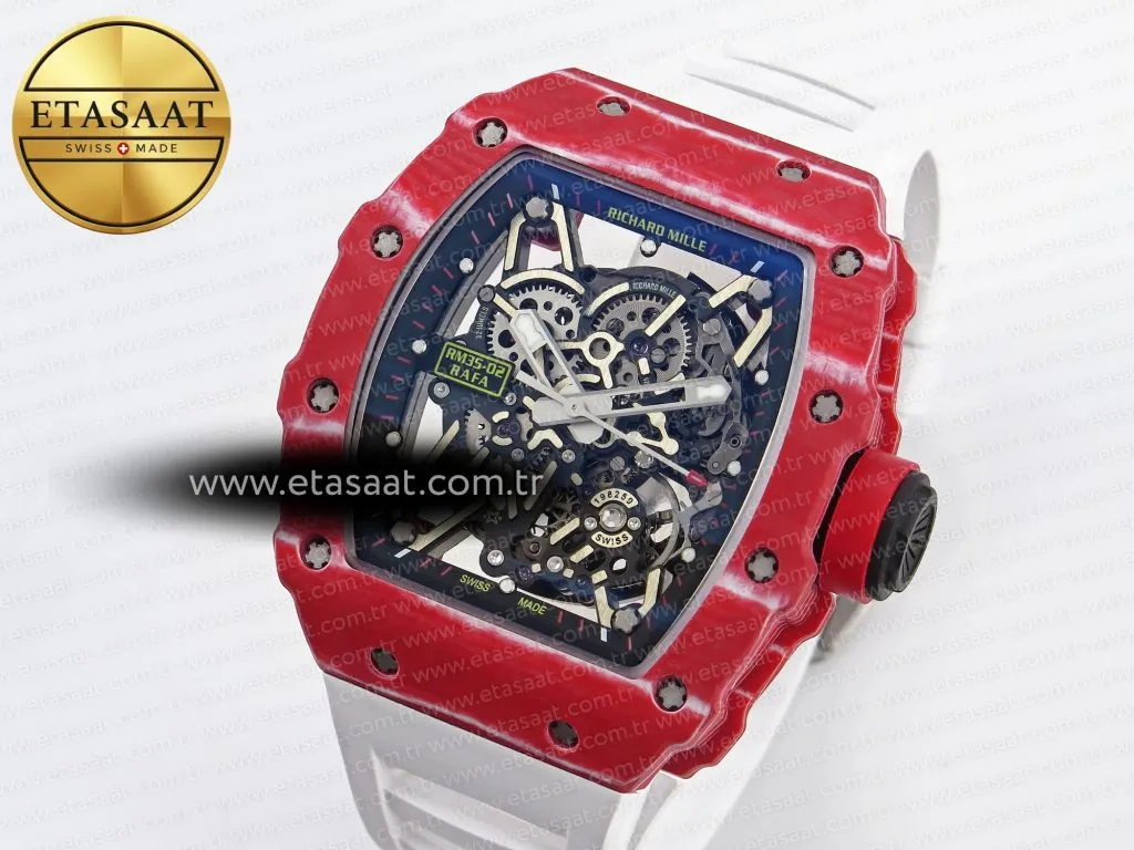 rm035 red carbon tf best edition skeleton dial on white rubber strap clone rmul22