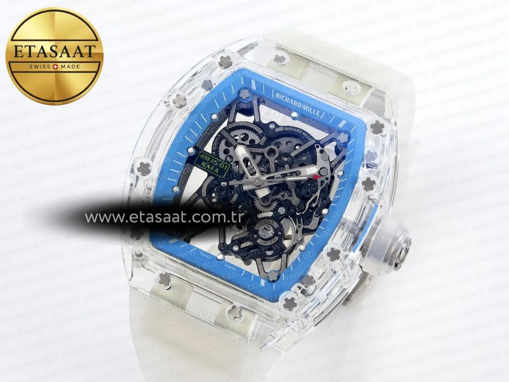 rm035 transparent rmf best edition skeleton blue dial on translucent rubber strap clone rmul21