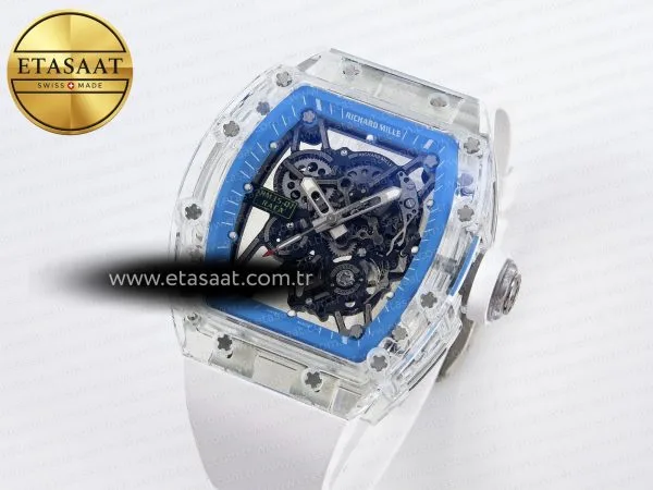 rm035 transparent rmf best edition skeleton blue dial on white rubber strap clone rmul22