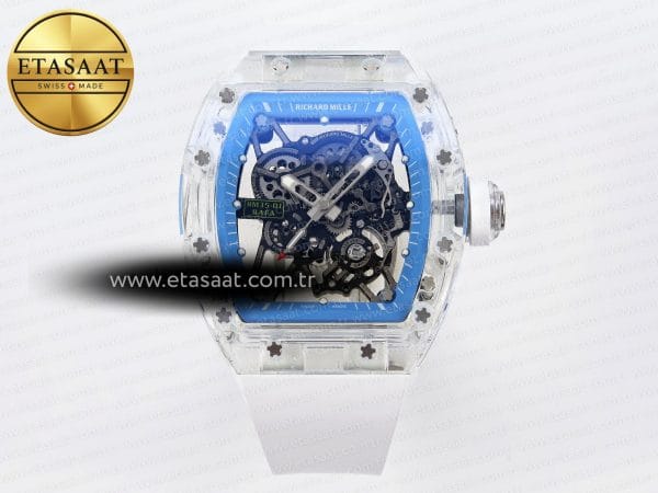 Richard Mille RM035 İskelet Mavi Kadran Beyaz Kauçuk RMUL2 Eta Saat - Görsel 3 - 1:1 Süper Klon Saat