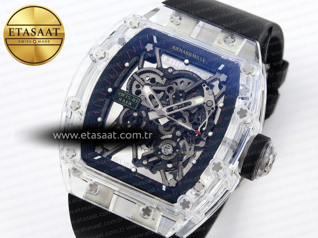 rm035 transparent rmf best edition skeleton dial on black rubber strap clone rmul22