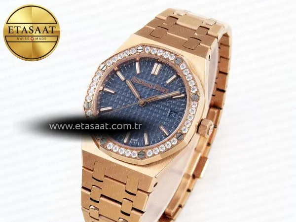 royal oak 33mm rg 8f 11 best edition blue dial diamonds bezel on rg bracelet swiss quartz2