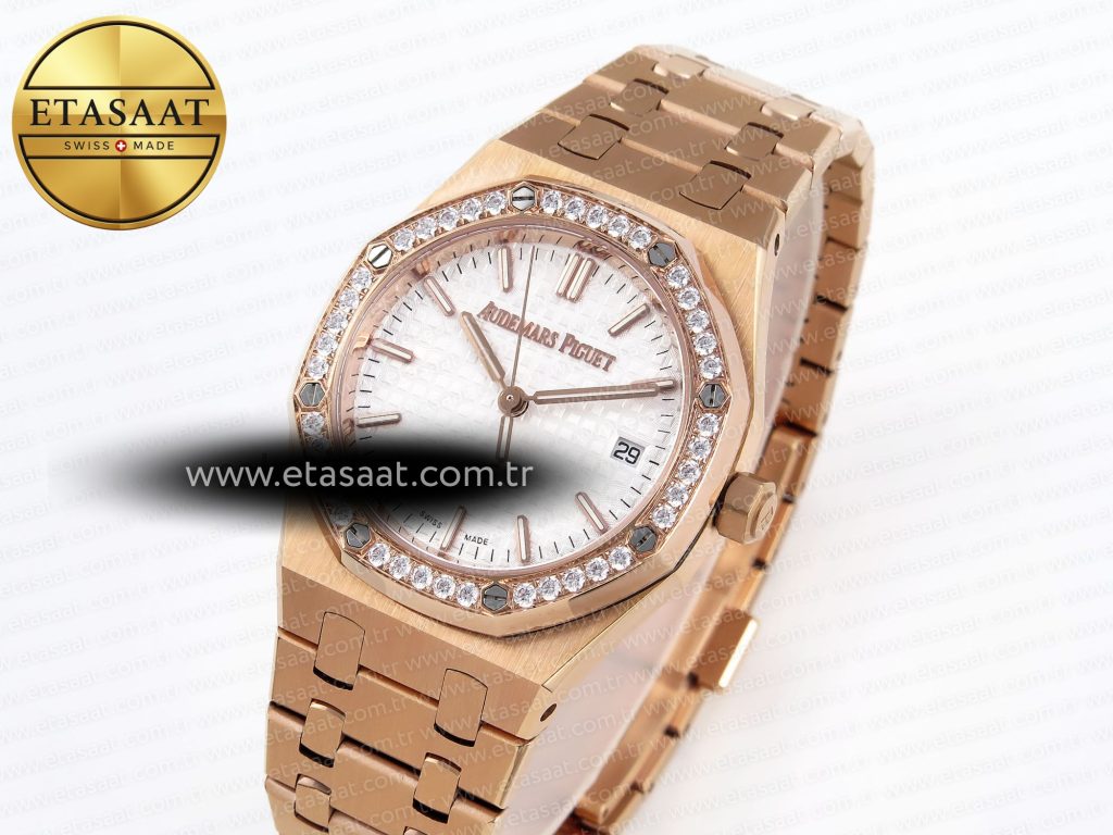 royal oak 33mm rg 8f 11 best edition white dial diamonds bezel on rg bracelet swiss quartz2