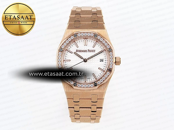 Audemars Piguet Beyaz Kadran Pırlantalı Swiss Quartz Eta Saat - 1:1 Süper Klon Replika Saat