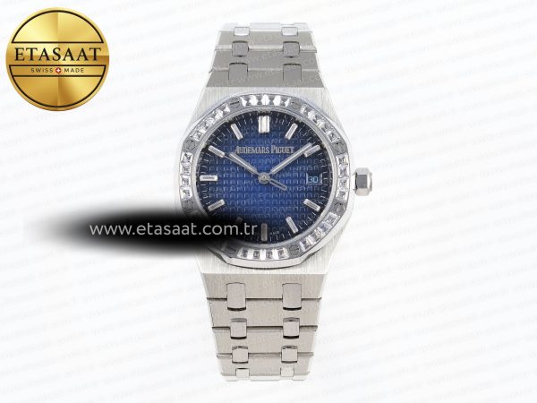 Audemars Piguet Mavi Pırlanta Kadran Pırlantalı A5800 Eta Saat - 1:1 Süper Klon Replika Saat