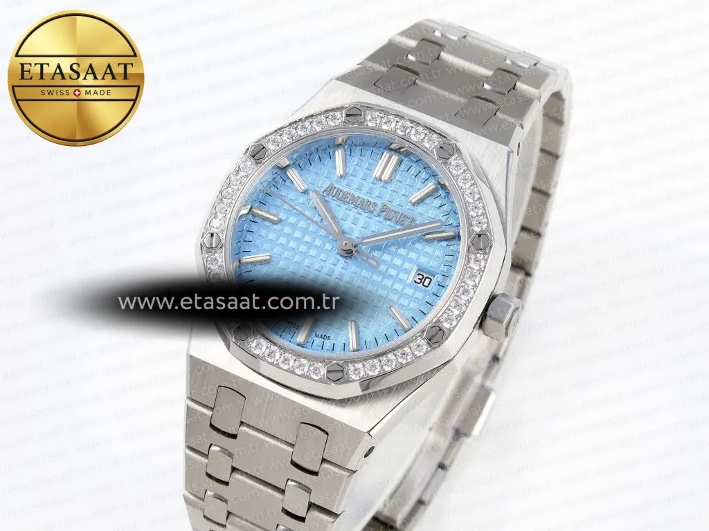 royal oak 34mm ss bf best edition ice blue dial diamonds bezel on ss bracelet a58001