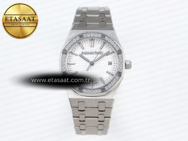 Audemars Piguet Beyaz Kadran Pırlantalı Bezel A5800 Eta Saat - 1:1 Süper Klon Replika Saat