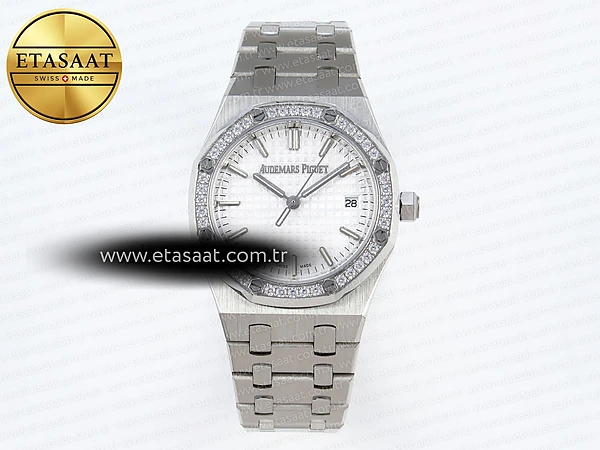 Audemars Piguet Beyaz Kadran Pırlantalı Bezel A5800 Eta Saat - 1:1 Süper Klon Replika Saat