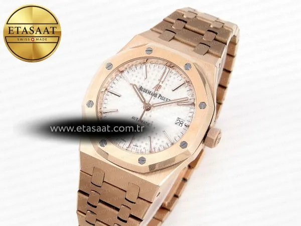 royal oak 37mm 15450 rg ipf best edition white dial on rg bracelet sa3120 super clone1
