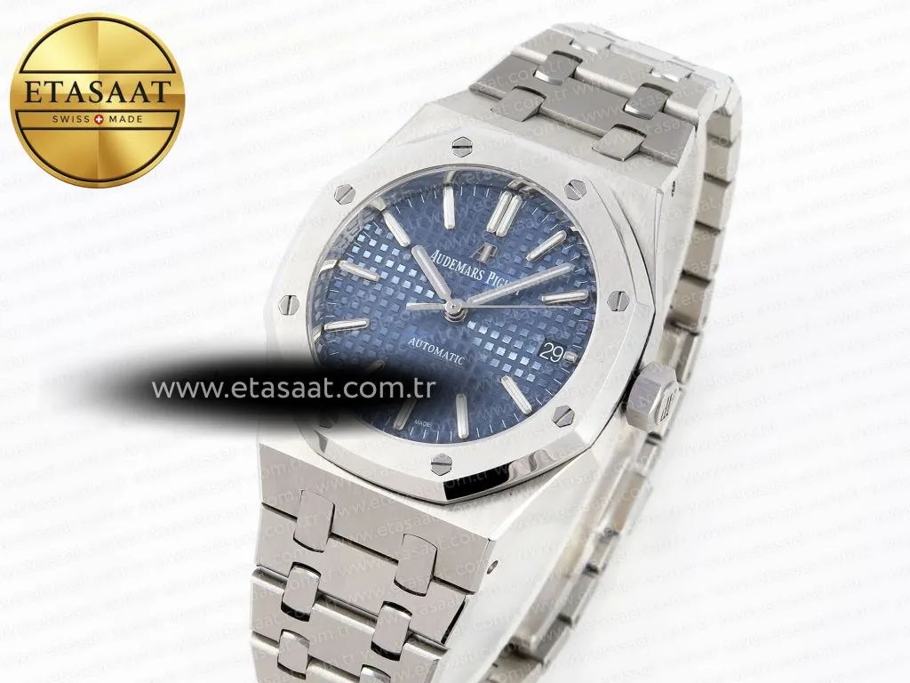 royal oak 37mm 15450 ss ipf best edition blue dial on ss bracelet sa3120 super clone2