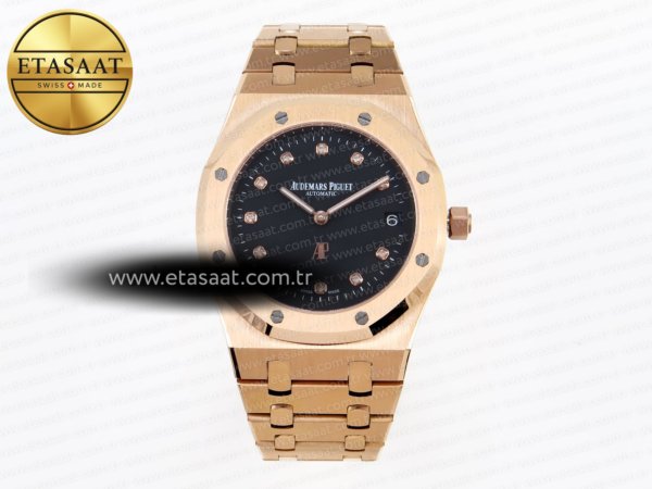 Audemars Piguet Royal Oak 39mm 15202 Siyah Pırlanta A2121 Eta Saat - 1:1 Süper Klon Replika Saat
