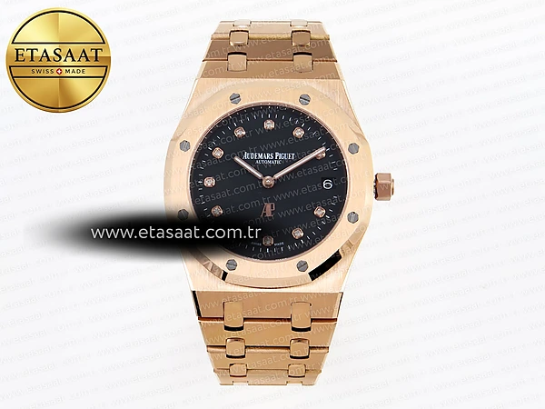 Audemars Piguet Royal Oak 39mm 15202 Siyah Pırlanta A2121 Eta Saat - 1:1 Süper Klon Replika Saat
