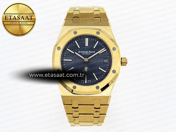 Audemars Piguet Royal Oak 39mm 15202 Mavi Dokulu A2121 Eta Saat - 1:1 Süper Klon Replika Saat