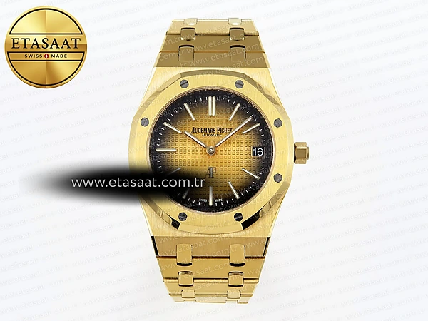 Audemars Piguet Royal Oak 39mm 15202 Sarı/Kahve A2121 Eta Saat - 1:1 Süper Klon Replika Saat