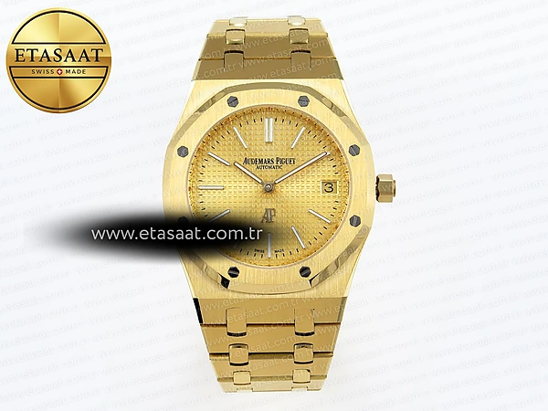 Audemars Piguet Royal Oak 39mm 15202 YG Dokulu Kadran A2121 Eta Saat - 1:1 Süper Klon Replika Saat