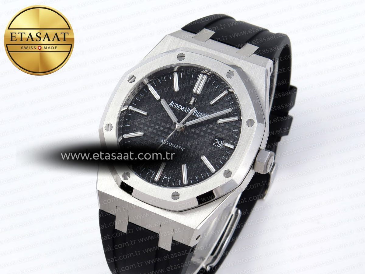 Audemars Piguet Royal Oak 41mm 15400 SS APSF 1:1 Best Edition Black Textured Dial on Black Rubber Strap SA3120 Super Clone V3 - Görsel 2