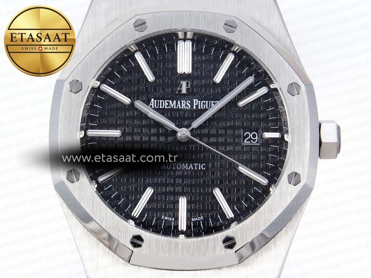 Audemars Piguet Royal Oak 41mm 15400 SS APSF 1:1 Best Edition Black Textured Dial on Black Rubber Strap SA3120 Super Clone V3 - Görsel 3