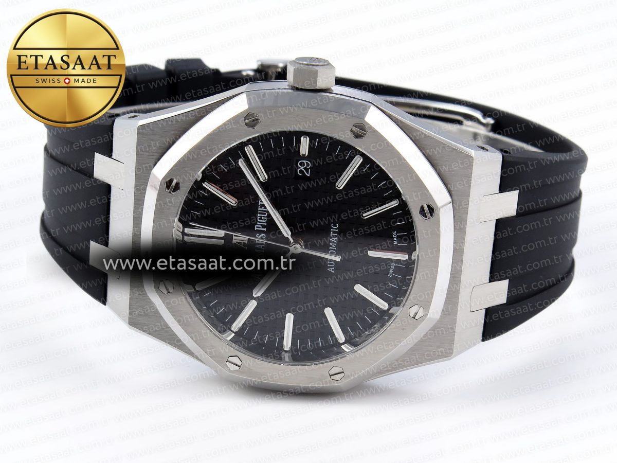 Audemars Piguet Royal Oak 41mm 15400 SS APSF 1:1 Best Edition Black Textured Dial on Black Rubber Strap SA3120 Super Clone V3 - Görsel 5