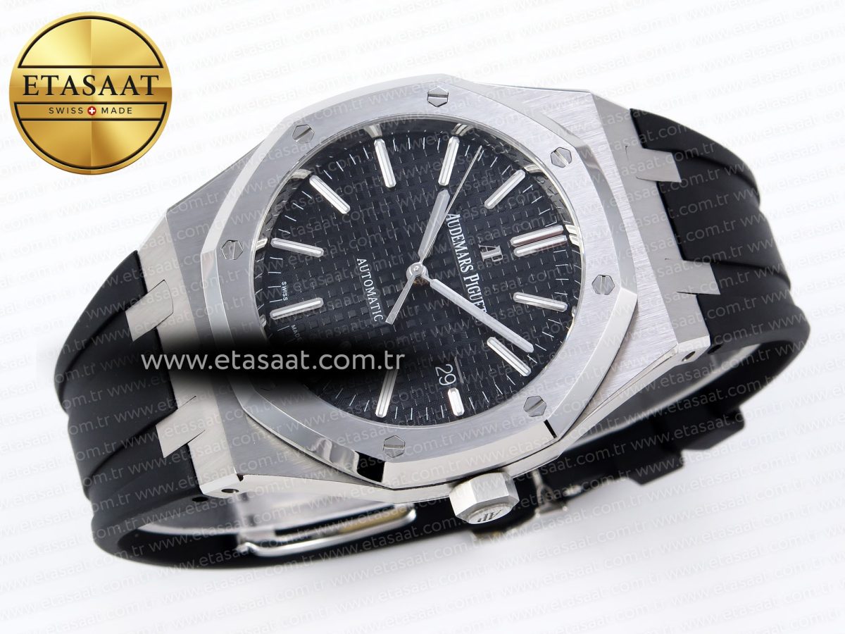 Audemars Piguet Royal Oak 41mm 15400 SS APSF 1:1 Best Edition Black Textured Dial on Black Rubber Strap SA3120 Super Clone V3 - Görsel 6