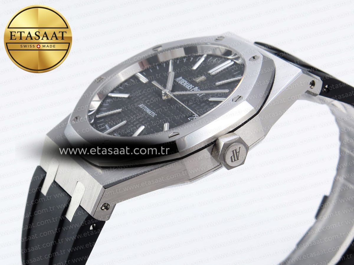 Audemars Piguet Royal Oak 41mm 15400 SS APSF 1:1 Best Edition Black Textured Dial on Black Rubber Strap SA3120 Super Clone V3 - Görsel 7