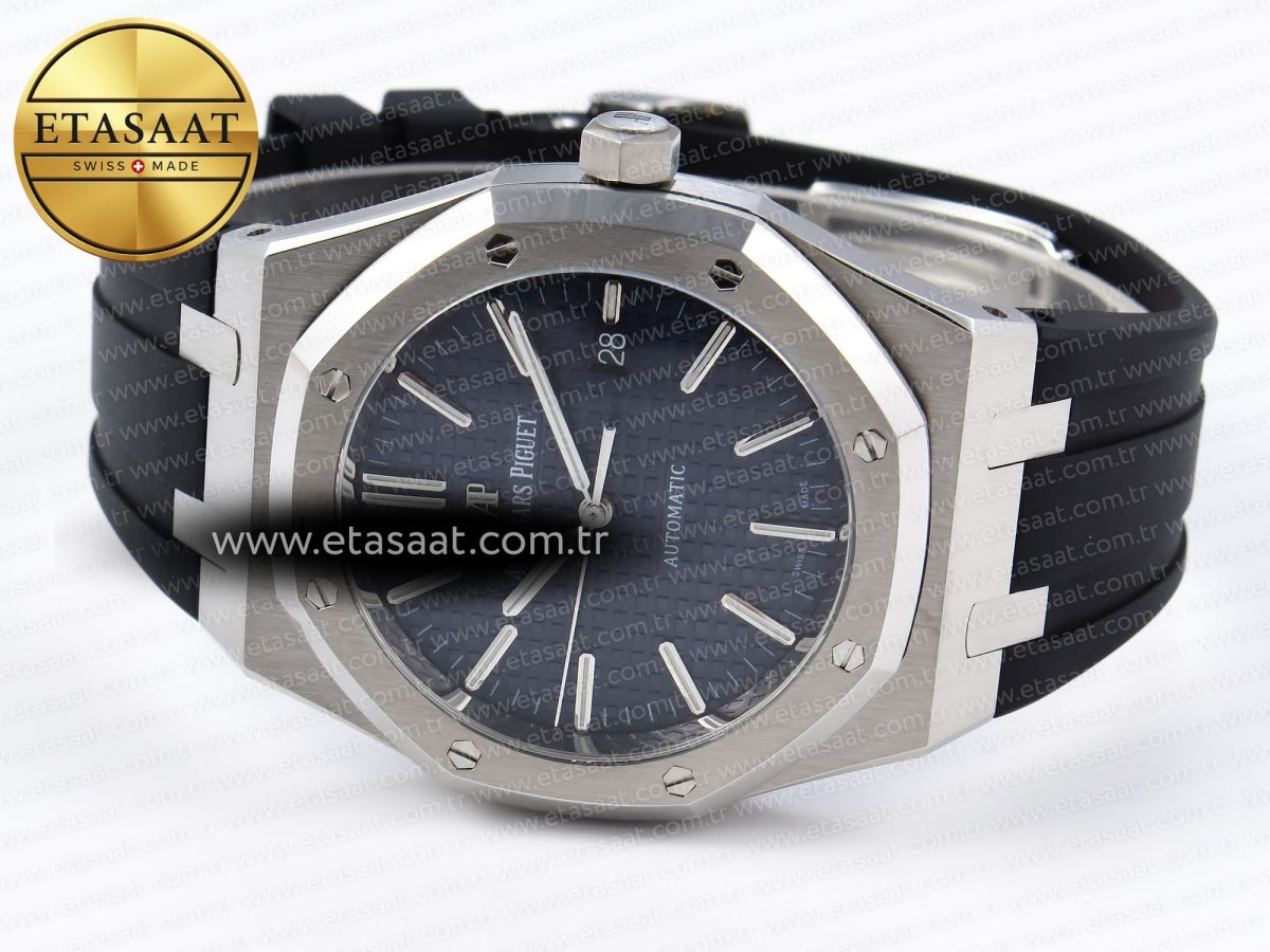 Audemars Piguet Royal Oak 41mm 15400 SS APSF 1:1 Best Edition Blue Textured Dial on Black Rubber Strap SA3120 Super Clone V3 - Görsel 6