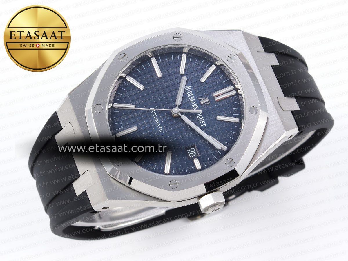 Audemars Piguet Royal Oak 41mm 15400 SS APSF 1:1 Best Edition Blue Textured Dial on Black Rubber Strap SA3120 Super Clone V3 - Görsel 7