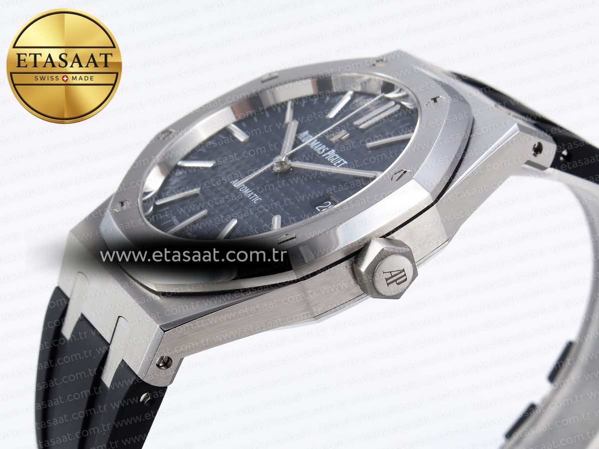 Audemars Piguet Royal Oak 41mm 15400 SS APSF 1:1 Best Edition Blue Textured Dial on Black Rubber Strap SA3120 Super Clone V3 - Görsel 8