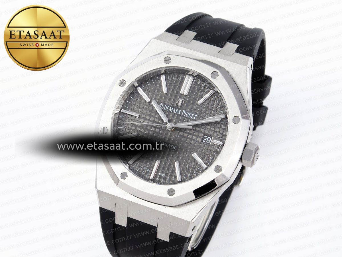 Audemars Piguet Royal Oak 41mm 15400 SS APSF 1:1 Best Edition Gray Textured Dial on Black Rubber Strap SA3120 Super Clone V3 - Görsel 1