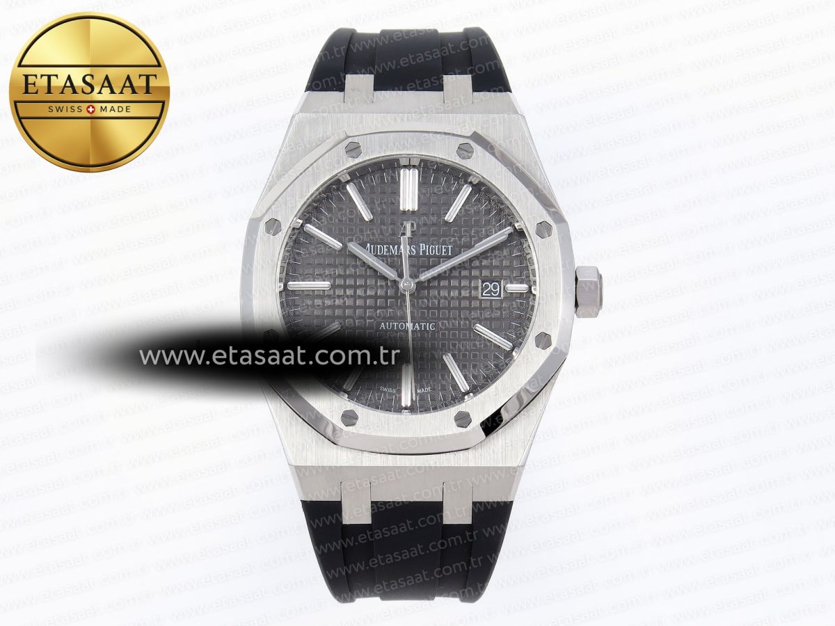 Audemars Piguet Royal Oak 41mm 15400 SS APSF 1:1 Best Edition Gray Textured Dial on Black Rubber Strap SA3120 Super Clone V3 - Görsel 3