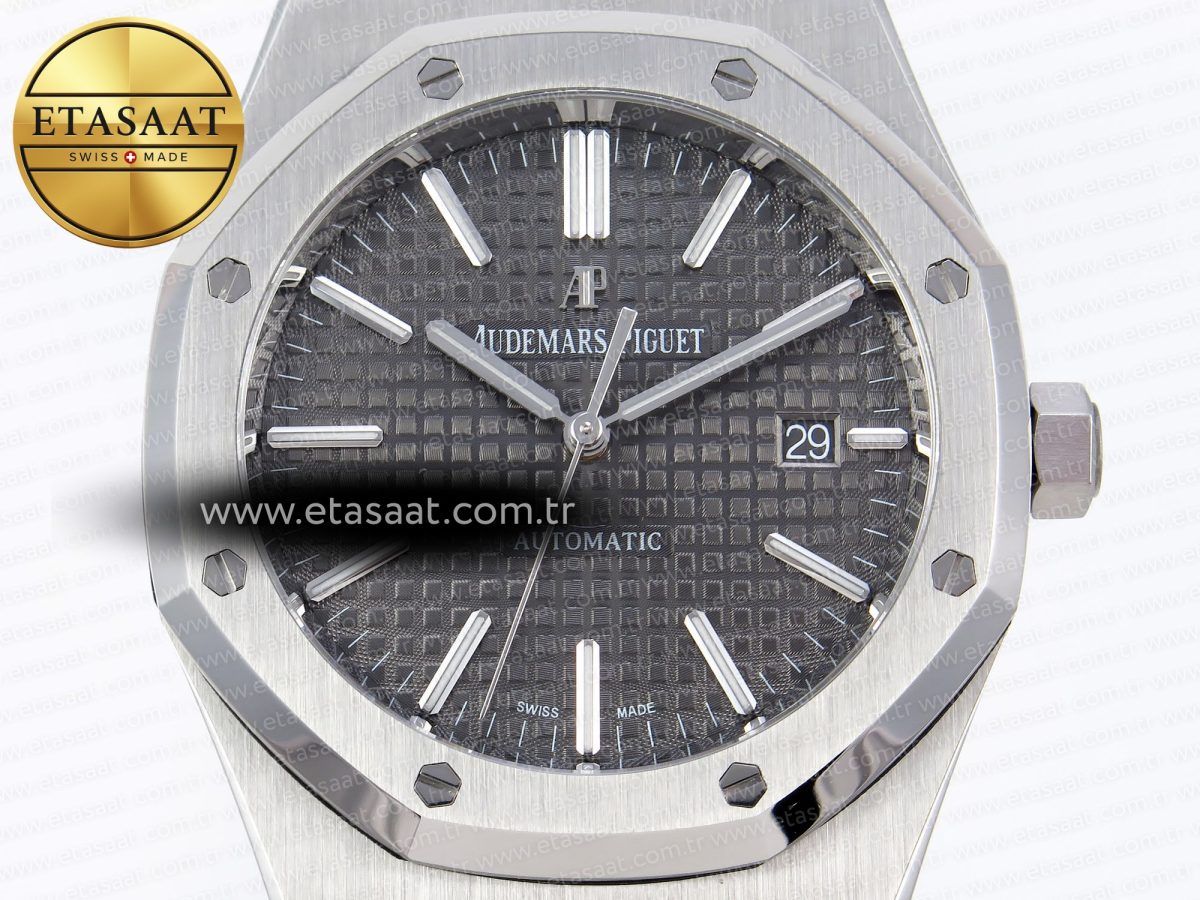 Audemars Piguet Royal Oak 41mm 15400 SS APSF 1:1 Best Edition Gray Textured Dial on Black Rubber Strap SA3120 Super Clone V3 - Görsel 4