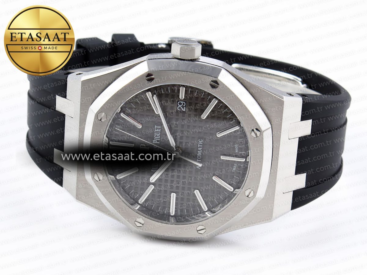 Audemars Piguet Royal Oak 41mm 15400 SS APSF 1:1 Best Edition Gray Textured Dial on Black Rubber Strap SA3120 Super Clone V3 - Görsel 6