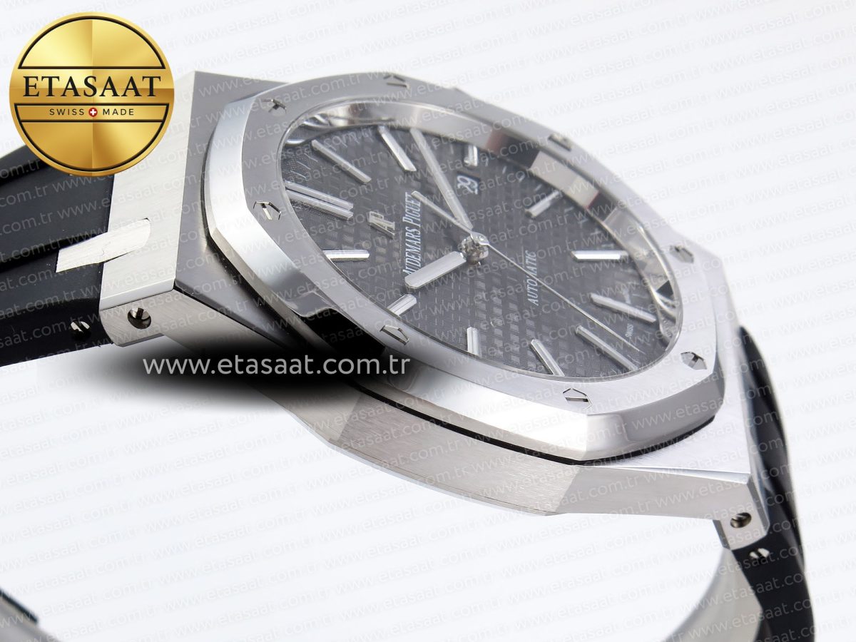 Audemars Piguet Royal Oak 41mm 15400 SS APSF 1:1 Best Edition Gray Textured Dial on Black Rubber Strap SA3120 Super Clone V3 - Görsel 9