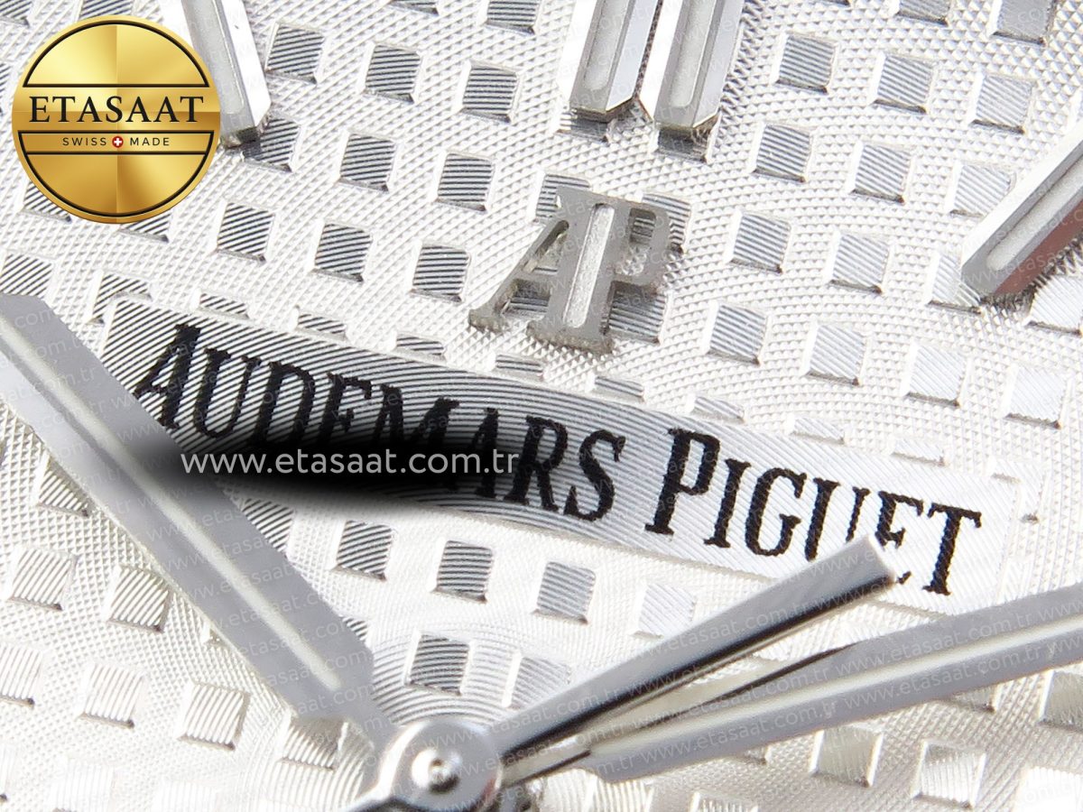 Audemars Piguet Royal Oak 41mm 15400 SS APSF 1:1 Best Edition White Textured Dial on Black Rubber Strap SA3120 Super Clone V3 - Görsel 10