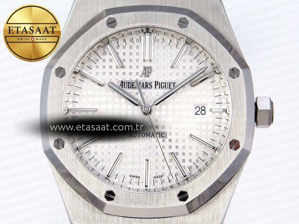 Audemars Piguet Royal Oak 41mm 15400 SS APSF 1:1 Best Edition White Textured Dial on Black Rubber Strap SA3120 Super Clone V3 - Görsel 4