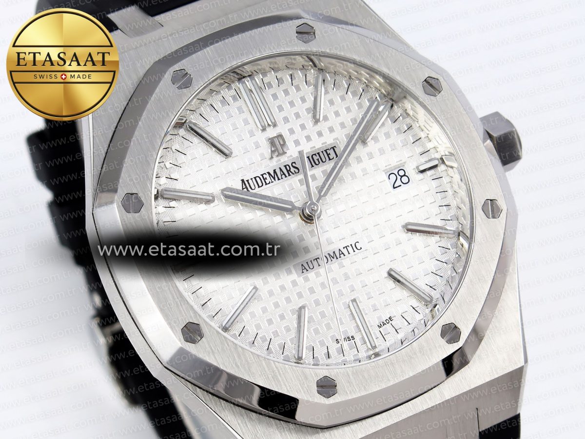 Audemars Piguet Royal Oak 41mm 15400 SS APSF 1:1 Best Edition White Textured Dial on Black Rubber Strap SA3120 Super Clone V3 - Görsel 5