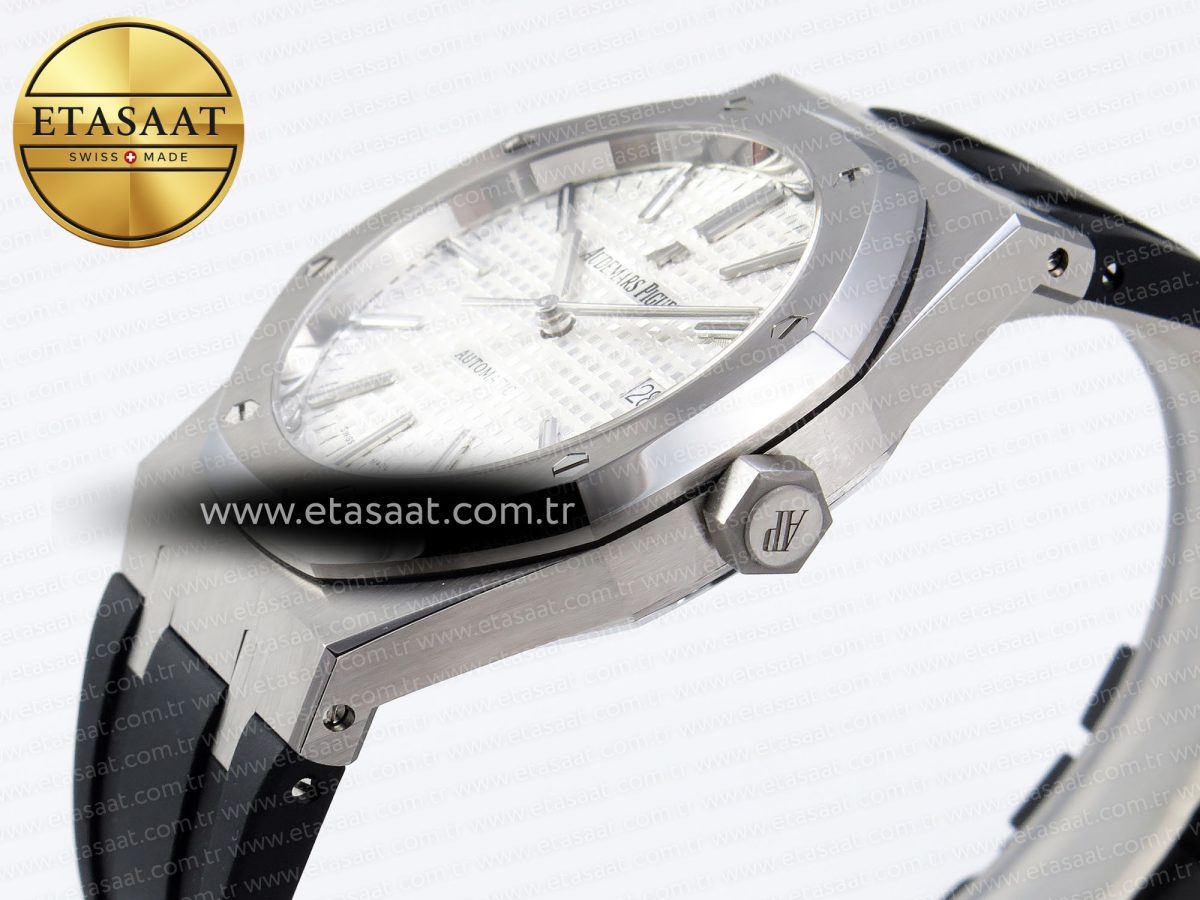 Audemars Piguet Royal Oak 41mm 15400 SS APSF 1:1 Best Edition White Textured Dial on Black Rubber Strap SA3120 Super Clone V3 - Görsel 8
