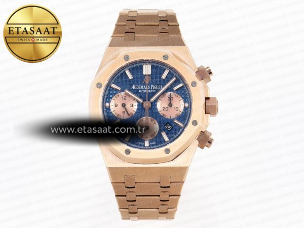 Audemars Piguet Royal Oak Kronograf 26331ST YG Mavi S2 Eta Saat - 1:1 Süper Klon Replika Saat