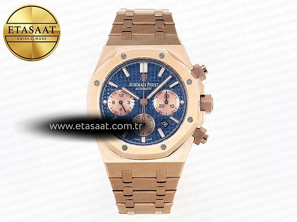 Audemars Piguet Royal Oak Kronograf 26331ST YG Mavi S2 Eta Saat - 1:1 Süper Klon Replika Saat