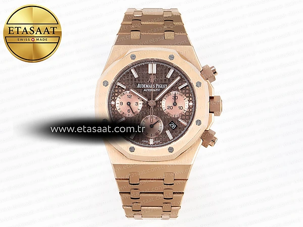 Audemars Piguet Royal Oak Kronograf 26331ST YG Kahve A7750 Eta Saat - 1:1 Süper Klon Replika Saat