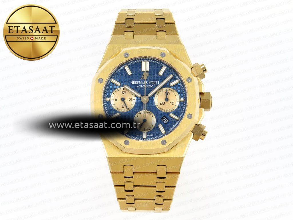 Audemars Piguet Royal Oak Kronograf 26331ST YG Mavi A7750 Eta Saat - Görsel 3 - 1:1 Süper Klon Saat