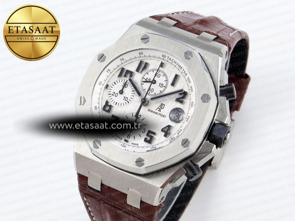 royal oak offshore 42mm safari ss apf 11 best edition white dial on brown leather strap a77501