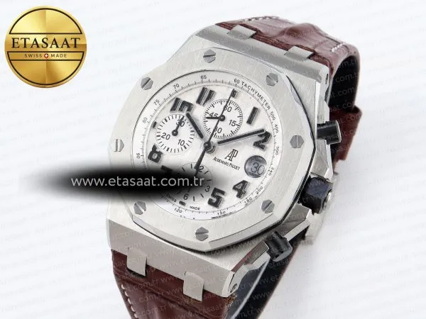 royal oak offshore 42mm safari ss apf 11 best edition white dial on brown leather strap a77502