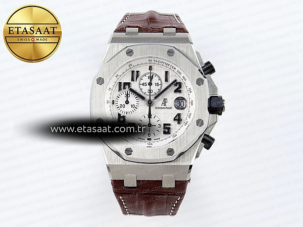 Audemars Piguet Beyaz Kadran Kahve Deri A7750 Eta Saat - 1:1 Süper Klon Replika Saat