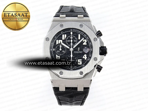 Audemars Piguet Siyah Kadran Beyaz İndeks A7750 Eta Saat - 1:1 Süper Klon Replika Saat