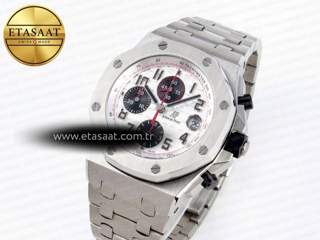 royal oak offshore 42mm ss apf 11 best edition white black dial on ss bracelet strap a77502