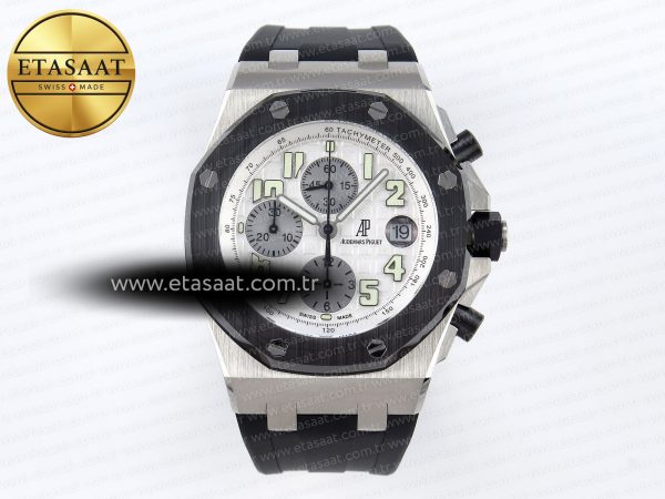 Audemars Piguet Beyaz/Gümüş Kadran Siyah A7750 Eta Saat - 1:1 Süper Klon Replika Saat