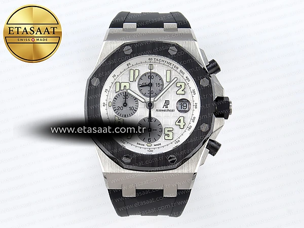 Audemars Piguet Beyaz/Gümüş Kadran Siyah A7750 Eta Saat - 1:1 Süper Klon Replika Saat